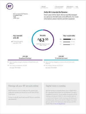 BT Personal Utility Bill - Custom Fake, Replica, Novelty Utility Bills