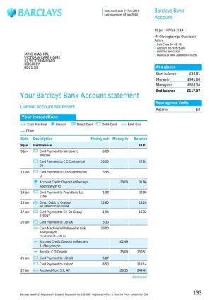 Barclays Bank Statement - Custom Fake, Replica, Novelty Bank Statements