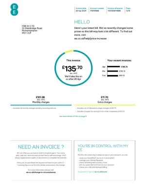 EE Mobile Utility Bill Replacement Document - Custom Fake, Replica, Novelty Bank Statements & Utility Bills