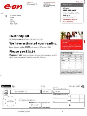 Eon Utility Bill - Custom Fake, Replica, Novelty Utility Bills