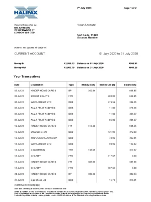 Halifax Bank Statement - Custom Fake, Replica, Novelty Bank Statements