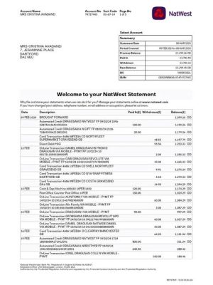 Natwest Bank Statement - Custom Fake, Replica, Novelty Bank Statements