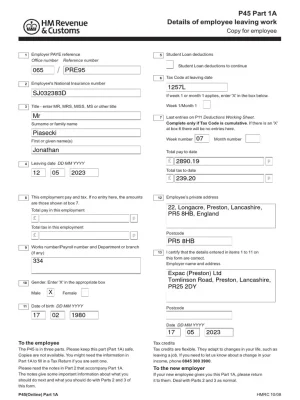 P45 Replacement Document - Custom Fake, Replica, Novelty Bank Statements & Utility Bills