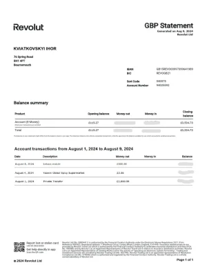 Revolut Bank Statement - Custom Fake, Replica, Novelty Bank Statements