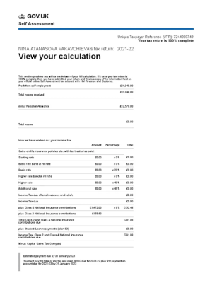 SA302 Self Assessment Tax Calculation Replacement Document - Custom Fake, Replica, Novelty Bank Statements & Utility Bills