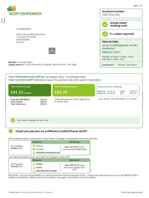 Scottish Power Utility Bill - Custom Fake, Replica, Novelty Utility Bills