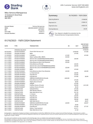 Starling Bank Statement - Custom Fake, Replica, Novelty Bank Statements