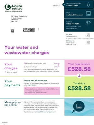 United Utilities Utility Bill - Custom Fake, Replica, Novelty Utility Bills
