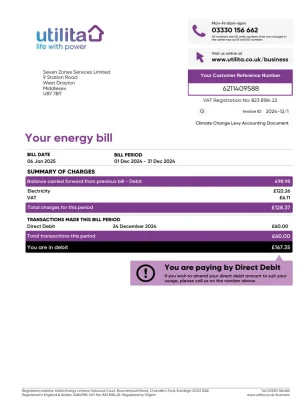 Utilita Energy Utility Bill - Custom Fake, Replica, Novelty Utility Bills