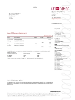 Virgin Money Bank Statement - Custom Fake, Replica, Novelty Bank Statements