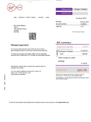 Virgin Media Utility Bill - Custom Fake, Replica, Novelty Utility Bills