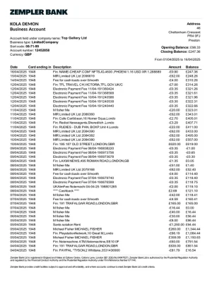 Zempler Bank Statement - Custom Fake, Replica, Novelty Bank Statements